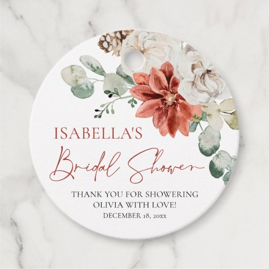 モダンエレガント レッド ウィンター クリスマス ブライダルシャワー フェイバータグ (正面)