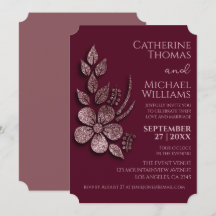 モダンエレガント ローズゴールド グリッター フラワー & バーガンディ