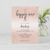 モダンエレガント ローズゴールド 1歳誕生日 招待状 (スタンド正面)