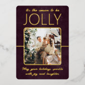 モダンエレガント ワインレッド フォト オーダーメイド クリスマス 箔シーズンカード (正面)