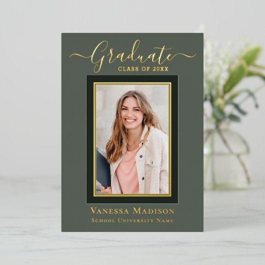 モダンエレガント |写真卒業のお知らせ 箔招待状 (立ち正面)