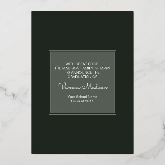 モダンエレガント |写真卒業のお知らせ 箔招待状 (裏面)