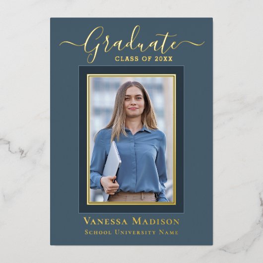 モダンエレガント |写真卒業のお知らせ 箔招待状 (正面)