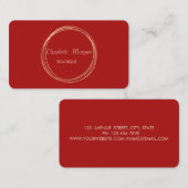 モダンエレガント，赤，金ゴールド円 名刺 (正面/裏面)