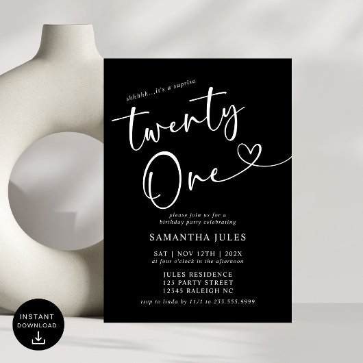 モダンエレガント 21歳の誕生日パーティー 招待状