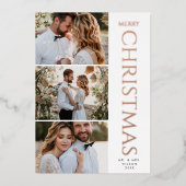 モダンエレガント | 3枚の写真 白いクリスマス 箔シーズンカード (正面)