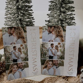 モダンエレガント | 3枚の写真 白いクリスマス 箔シーズンカード