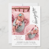 モダンエレガントBaby Girl Photo Collage誕生 案内状 (正面)