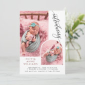 モダンエレガントBaby Girl Photo Collage誕生 案内状 (スタンド正面)