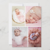モダンエレガントBaby Girl Photo Collage誕生 案内状 (裏面)