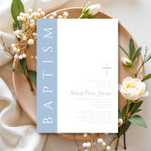 モダンエレガントBlue Scriptクロスバプテスマ 招待状