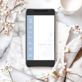 モダンエレガントBlue Scriptクロスバプテスマ 招待状