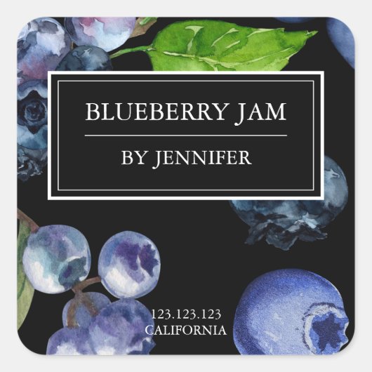 モダンエレガントBlueberry Jamラベル スクエアシール (正面)