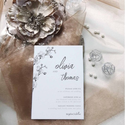 モダンエレガントBohoの書道の結婚蘭 招待状