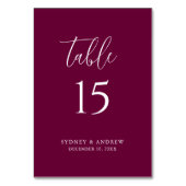 モダンエレガントBurgundy結婚の テーブルナンバー (裏面)