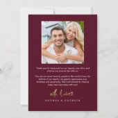 モダンエレガントBurgundy Photo結婚's サンキューカード (裏面)