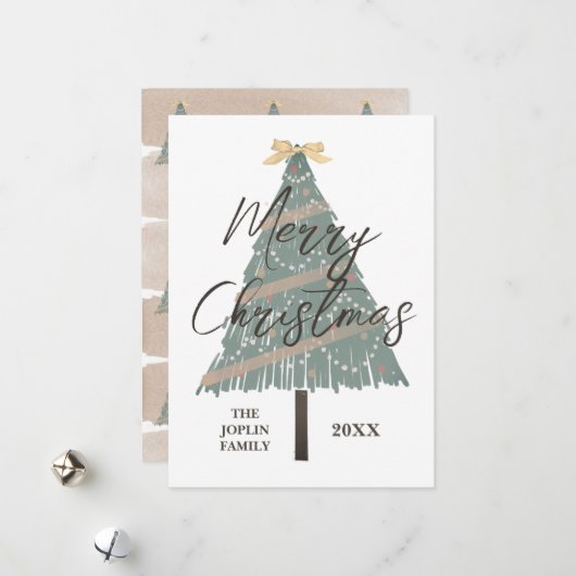 モダンエレガントChristmas Tree非写真 シーズンカード (正面/裏面インサイチュ)