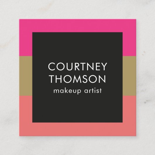モダンエレガントColorsulストライプ Makeup Artist スクエア名刺 (正面)