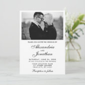 モダンエレガントCoule Photo結婚のBxW ストライプの 招待状 (スタンド正面)