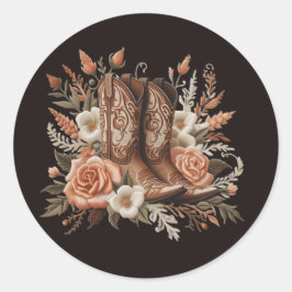 モダンエレガントCountry Western – 花とブーツ ラウンドシール