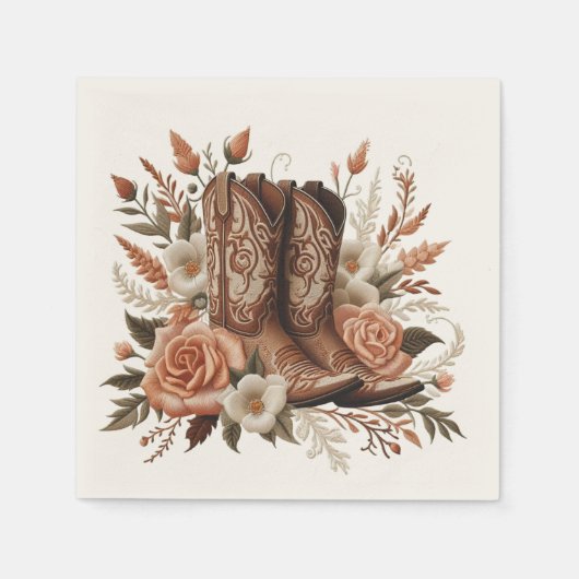 モダンエレガントCountry Western – 花 スタンダードカクテルナプキン (正面)