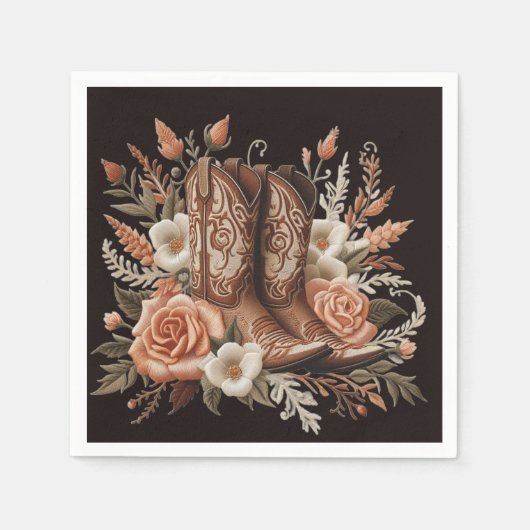 モダンエレガントCountry Western – 花 スタンダードカクテルナプキン (正面)