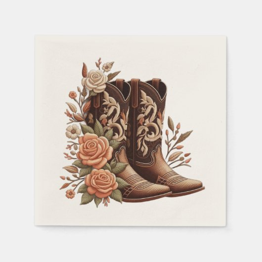 モダンエレガントCountry Western – 花 スタンダードカクテルナプキン (正面)