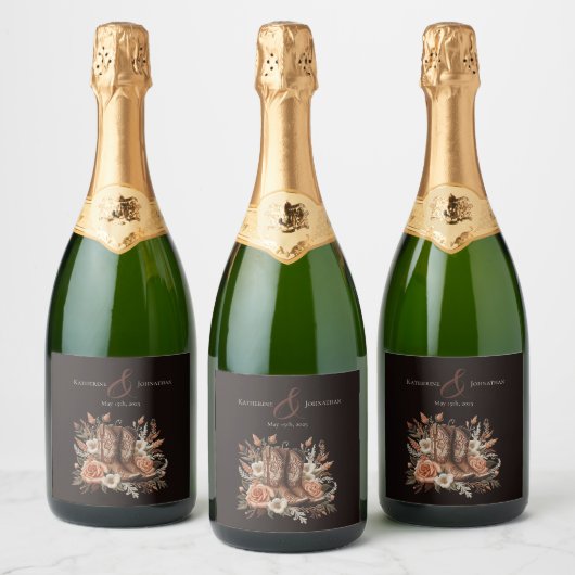 モダンエレガントCountry Western – 花 スパークリングワインラベル (ボトル)