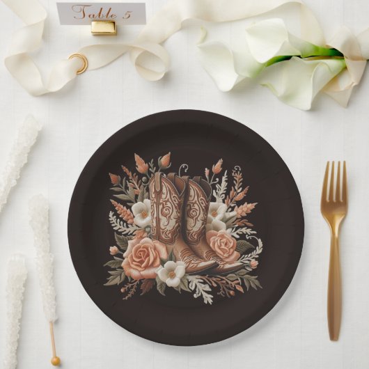 モダンエレガントCountry Western – 花 ペーパープレート (ウェディング)