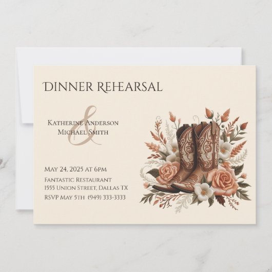 モダンエレガントCountry Western – 花 招待状 (正面)