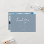 モダンエレガントDusty Blue写真サンキューカード カード (正面/裏面インサイチュ)