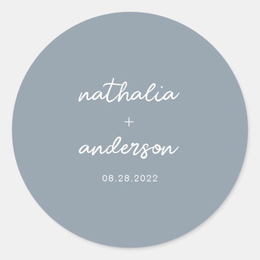 モダンエレガントDusty Blue結婚の ラウンドシール (正面)