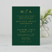 モダンエレガントGreen Monogram結婚 Photo's 箔招待状 (立ち正面)