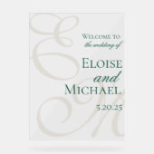 モダンエレガントGreen Monogram結婚 Writhic's アクリルサイン (正面)