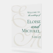 モダンエレガントGreen Monogram結婚 Writhic's アクリルサイン (傾斜)