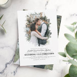 モダンエレガントGreenery Photo Overlay結婚's 招待状<br><div class="desc">ロマンチックエレガントで緑のシルエットフォトオーバーレイ結婚式招待状と2つの垂直な写真。</div>