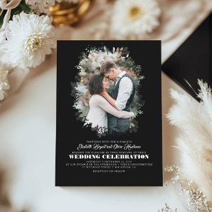 モダンエレガントGreenery Photo Overlay結婚's 招待状