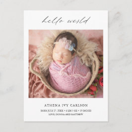 モダンエレガントHello Worldフォトシンプル誕生 案内ポストカード