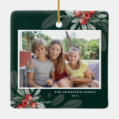 モダンエレガントHoliday Greenery 2 Photo Chrimas セラミックオーナメント (裏面)