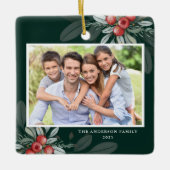 モダンエレガントHoliday Greenery 2 Photo Chrimas セラミックオーナメント (正面)