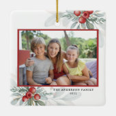 モダンエレガントHoliday Greenery 2 Photo Chrimas セラミックオーナメント (裏面)