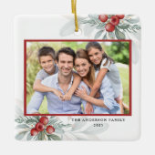 モダンエレガントHoliday Greenery 2 Photo Chrimas セラミックオーナメント (正面)