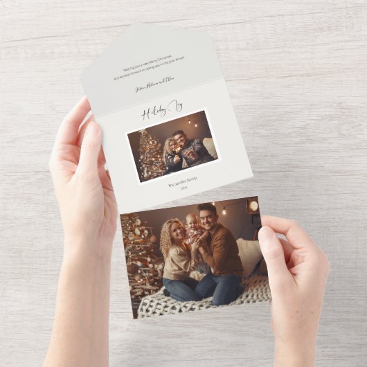 モダンエレガントHoliday Joy Script Photo オールインワン招待状 (貼ってはがせる)