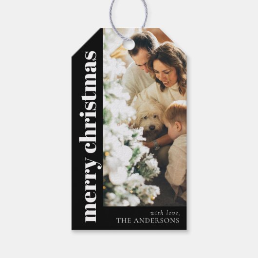 モダンエレガントMerry Christmas Family写真 ギフトタグ (正面)