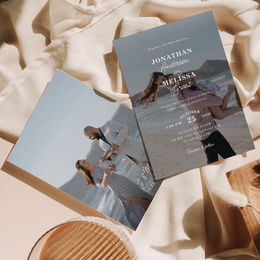 モダンエレガントOverlay Photo結婚 Script 招待状