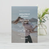 モダンエレガントOverlay Photo結婚 Script 招待状 (スタンド正面)