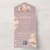 モダンエレガントPeonies埃の多いバラQRコード結婚s オールインワン招待状 (内側)