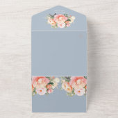 モダンエレガントPeonies Dusty Blue QRコード結婚s オールインワン招待状 (外側)