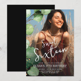 モダンエレガントPhoto素朴 Sweet 16誕生日 招待状