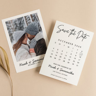 モダンエレガントPhoto Calendar白結婚のシンプル セーブザデート